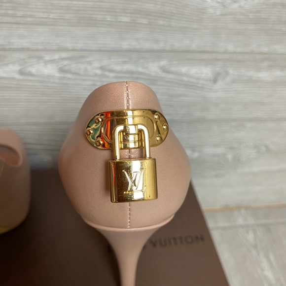 Louis Vuitton Heels Nude Leather Oh Really Platform Lock Peep Toe 38 - Picture 5 of 16